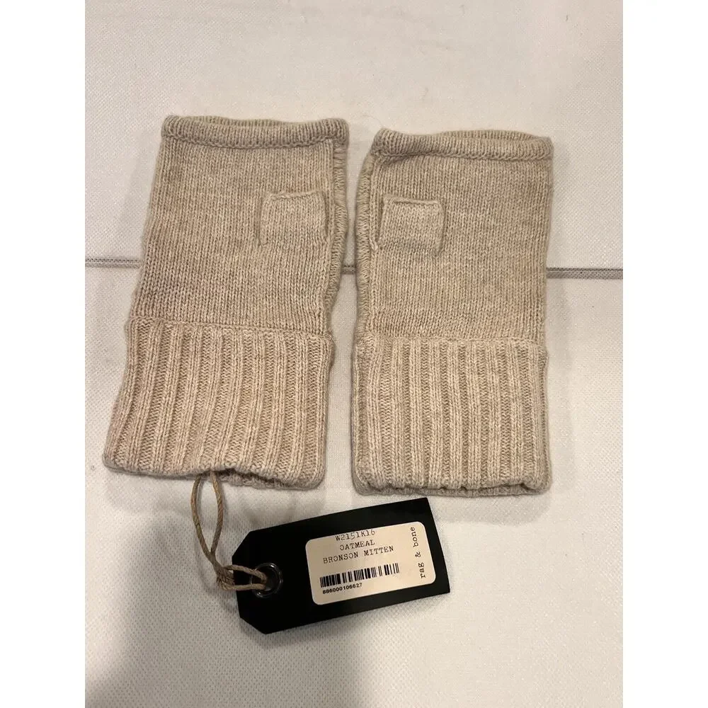 Rag & Bone Fingerless Branson Gloves Oatmeal Cotton,Wool & Cashmere Blend